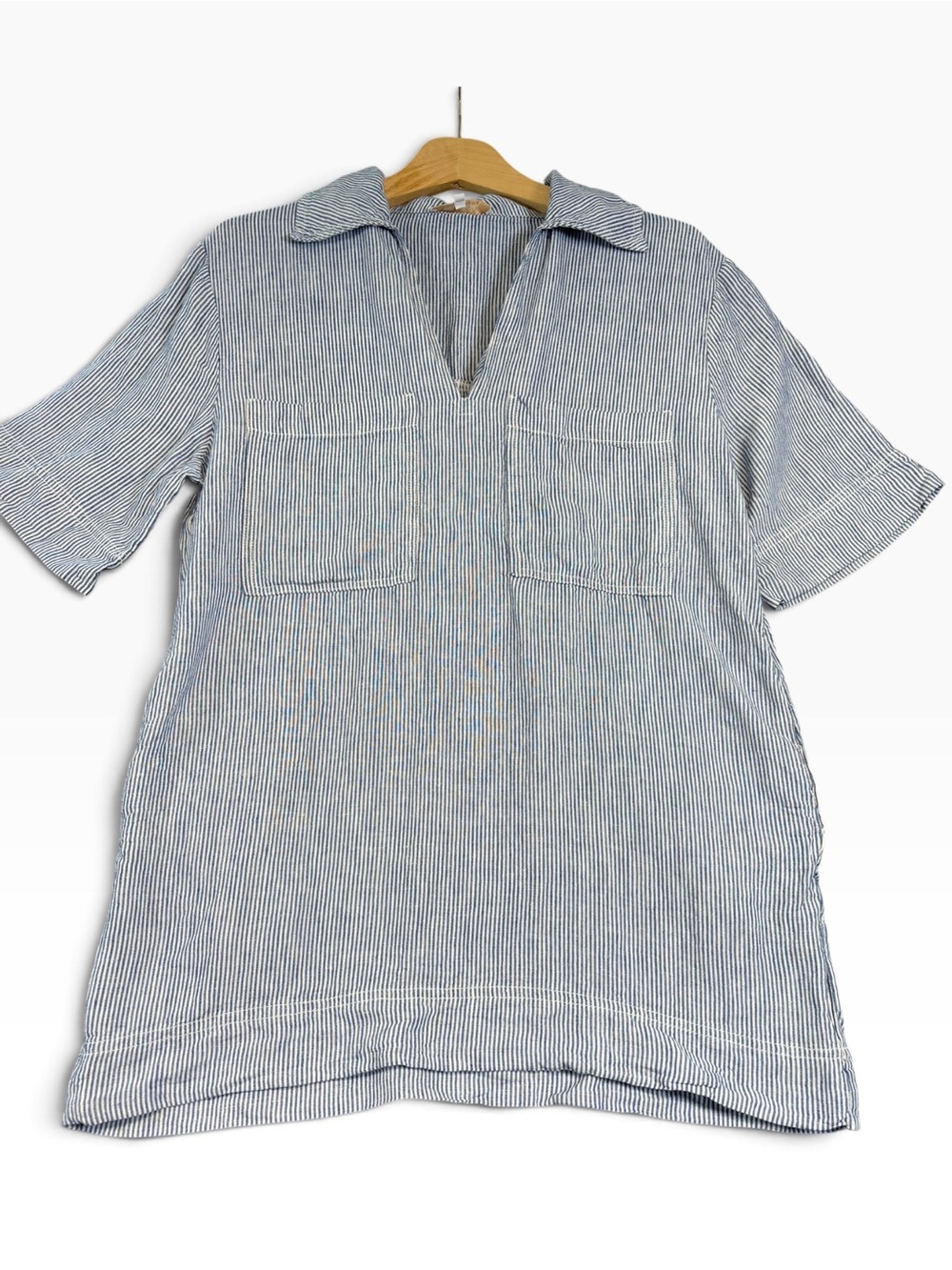 Olivaceous Pinstripe Tunic Dress Small Blue White Stripe Popover Shirt Dress